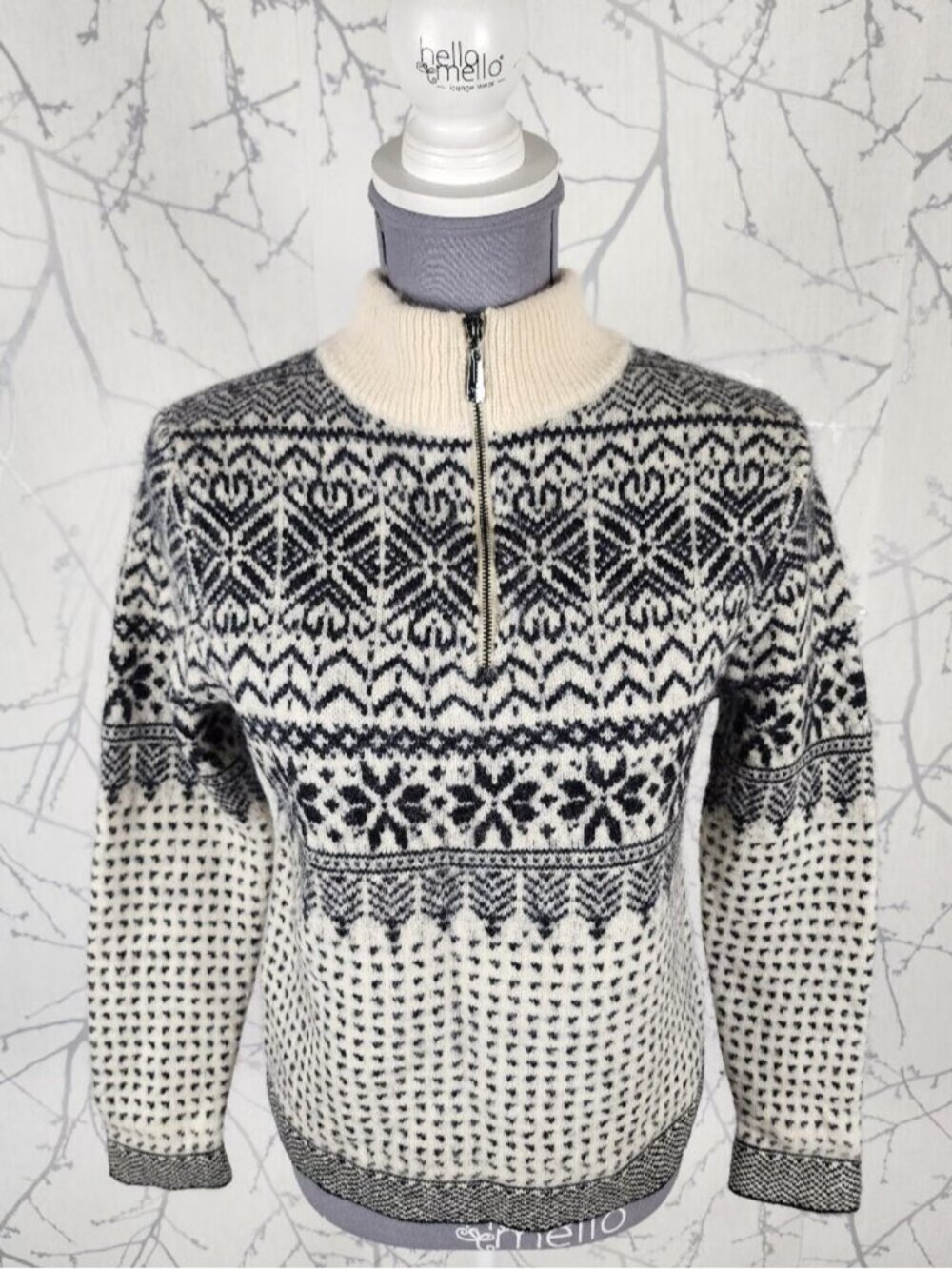 Simons Shetland Wool Fairisle Knit Half Zip Mockneck Sweater